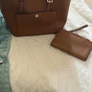 Michael Kors Cognac Leather Tote with Matching Wristlet